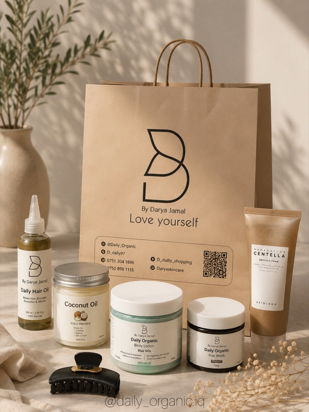Daily Organic products in front of a daily bag